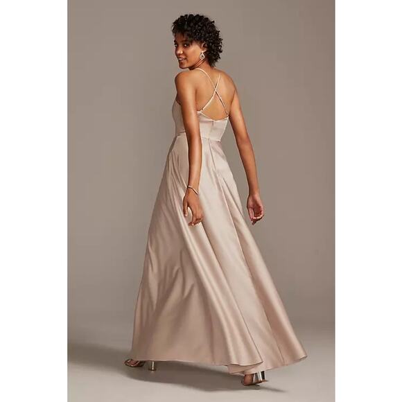 CELEBRATE DB STUDIO spaghetti strap satin a-line long dress iWine Cherry size 2 - Picture 2 of 16